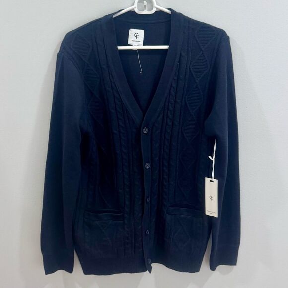 Craft+Flow Men’s navy cable knit cardigan sweater size small NWT - Picture 1 of 6